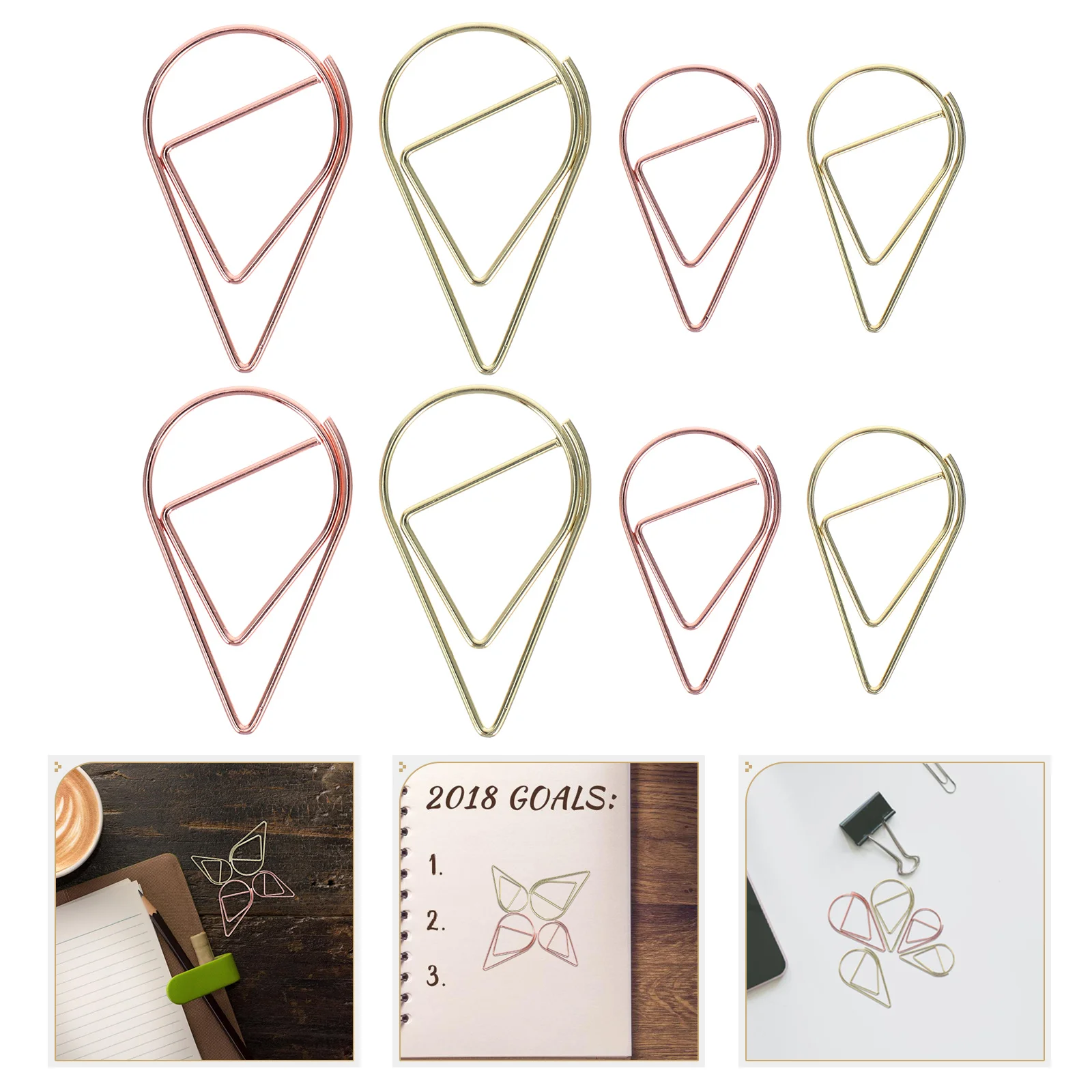

100pcs Teardrop Paper Metal Cute Office Clips Decorative Bookmark Steel Document Clips For School Office Home Stationery File