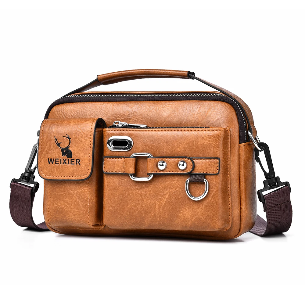WEIXIER موضة حقيبة كتف رجالية بولي Leather حقائب يد جلدية للأعمال سعة كبيرة الرجال حقيبة ساع التنقل إلى العمل حقيبة رجل