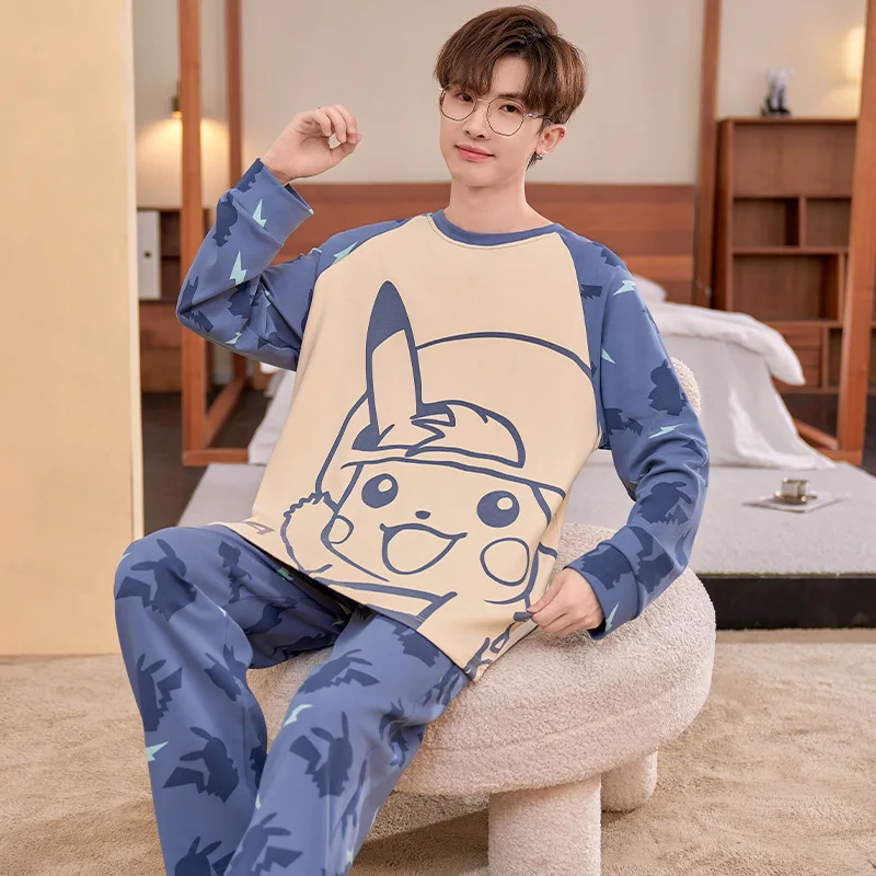 Detective Conan Men's Spring and Autumn Cotton Thin Pajamas Men's Long Sleeve Pullover Crew Neck Teen Homewear Suit