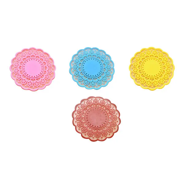 

4Pcs Translucent Lace Pattern Silicone Cup Coasters Round Non-Slip Insulated Mats Holders Random Color for Home Office