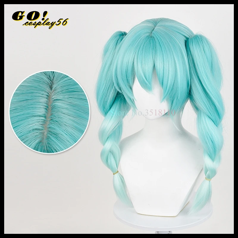 Miku Peluca de Cosplay para niñas, coletas trenzadas largas verdes, pelo corto resistente al calor, juego de rol de conejo, coletas gemelas