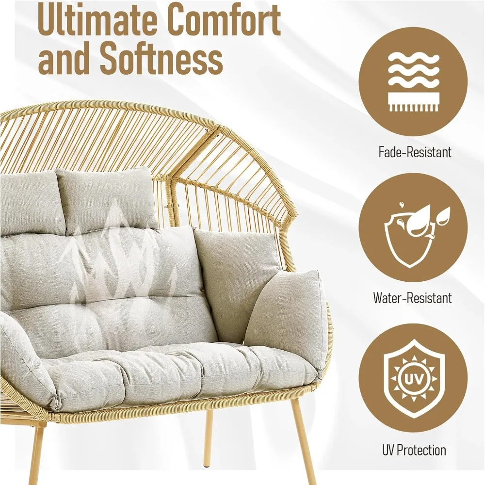 كرسي بيض مزدوج - كرسي على شكل بيضة من الخيزران لشخصين مع سعة 550 رطلًا كرسي سلة بيض للفناء والشرفة وغرفة المعيشة وغرفة الشمس #4