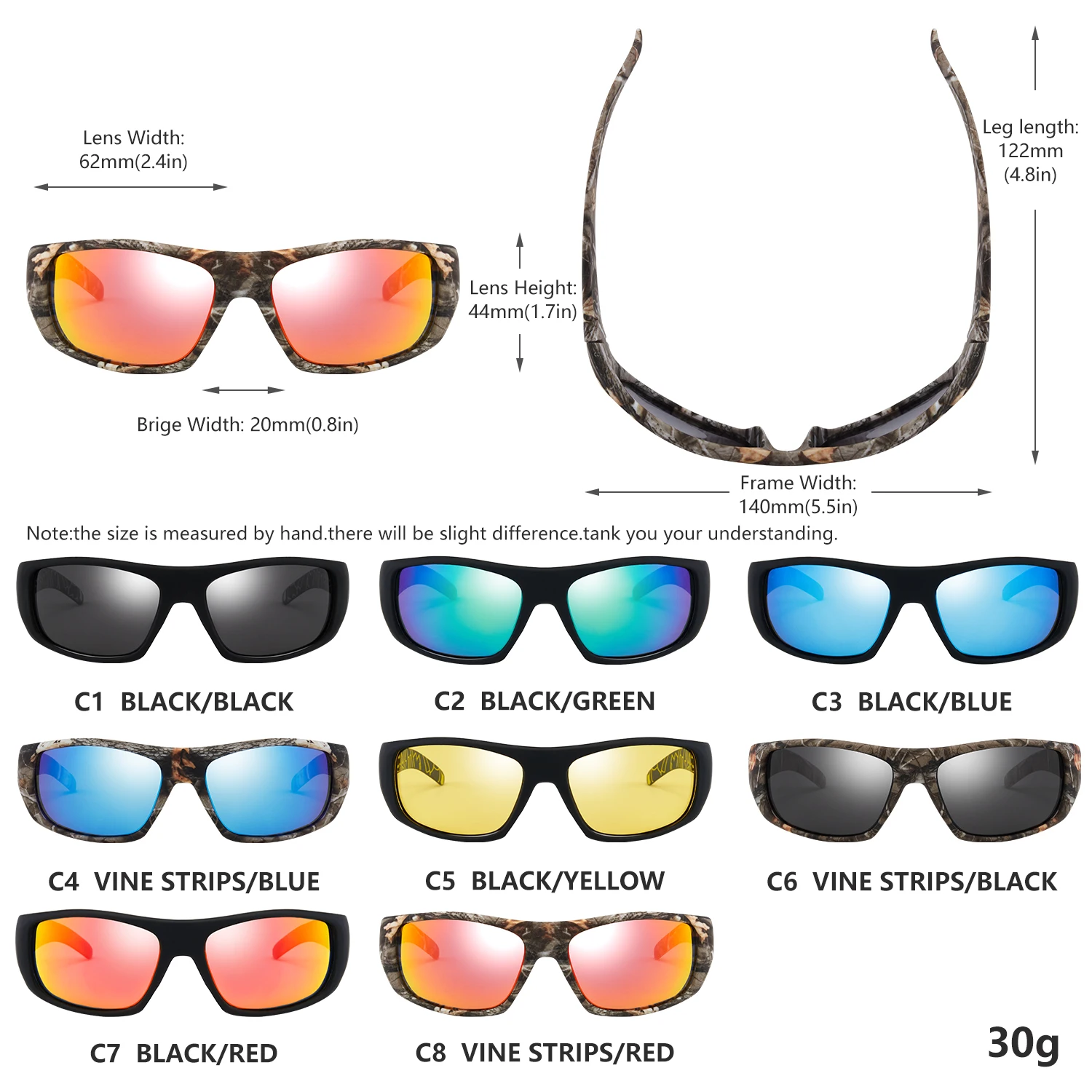 Men\'s Camouflage Polarized Sports Sunglasses: UV400 Protective Glasses  Wraparound Goggles Suitable for Driving and Fishing