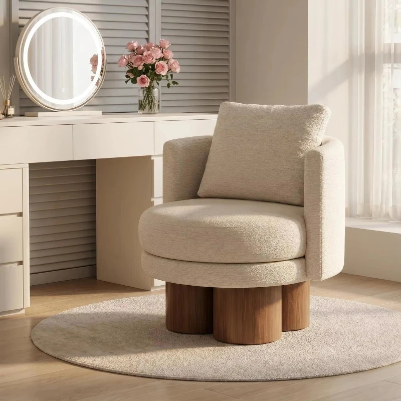 

High-end modern luxury flannel fabric soft designer brand wooden foot dressing room chair with 360-degree rotation function