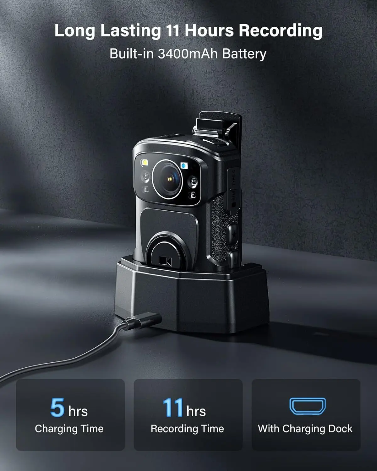 BOBLOV B4K5 4K Police Body Camera 256G GPS IR Night Vision IP68 for Patrol/Guard image 6