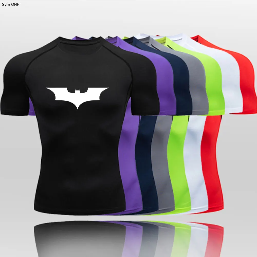 Bat/-Man Compression Shirts Tights Elastic Breathable Men\'s T Shirt Training Fitness Gym Jogging Running Sweatshirt Rashguard