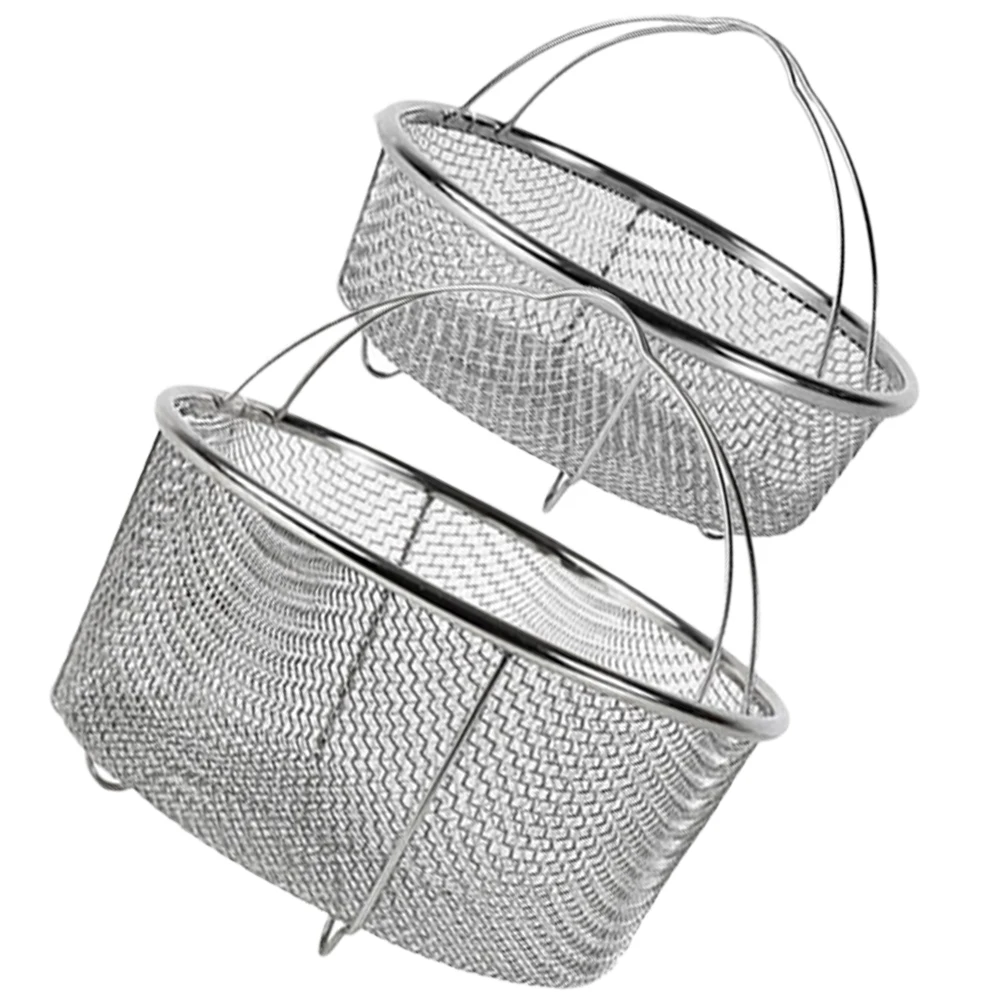 

2pcs Handheld Steam Stainless Steel Fryer Double-layer Draining Kitchen Strainer Food Fried Basket Chip Basket Metal