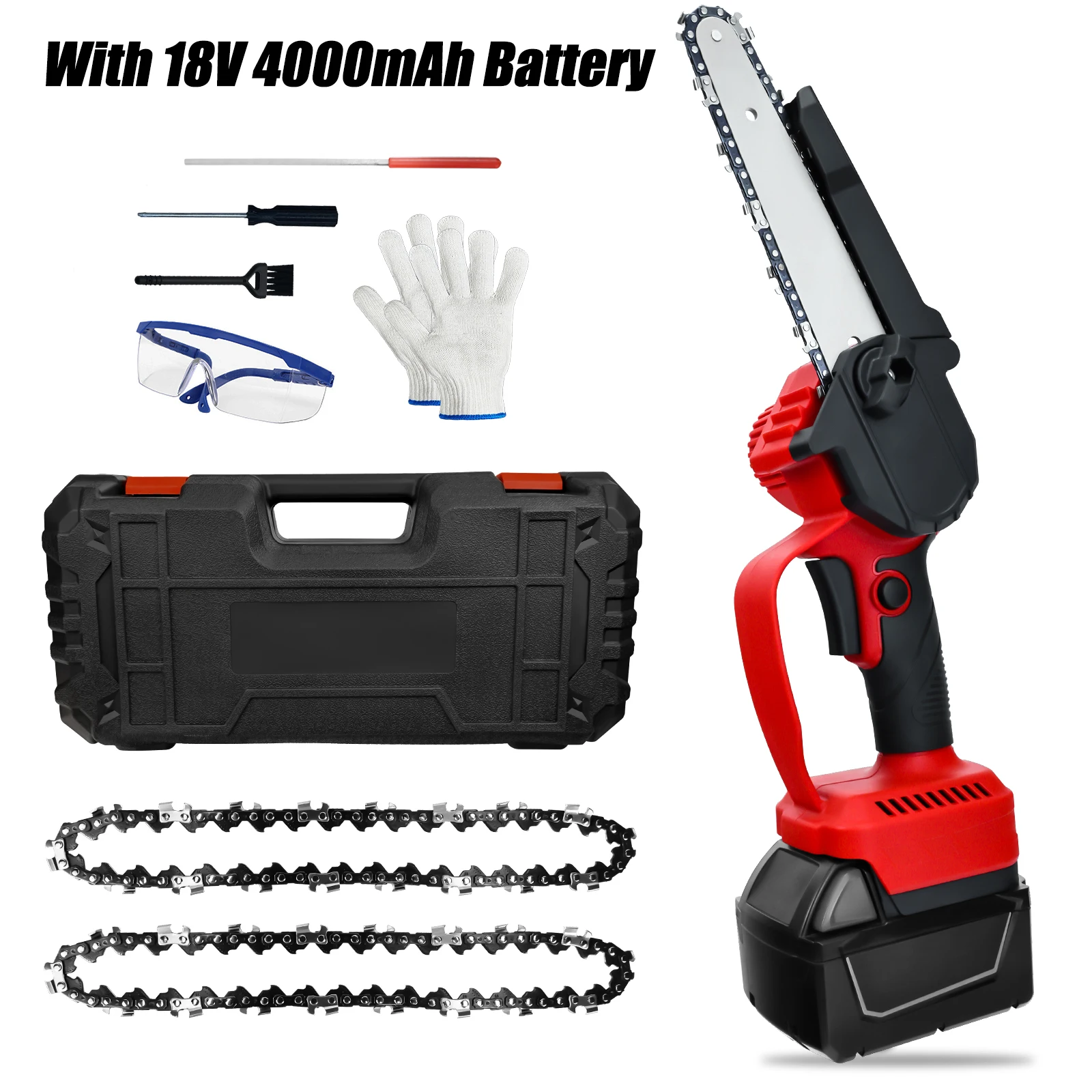 

6 Inch 450W Cordless Chainsaw with 18V 4.0AH Li-ion Battery Garden Tool Mini Handheld Electric Pruning Saw for Milwaukee