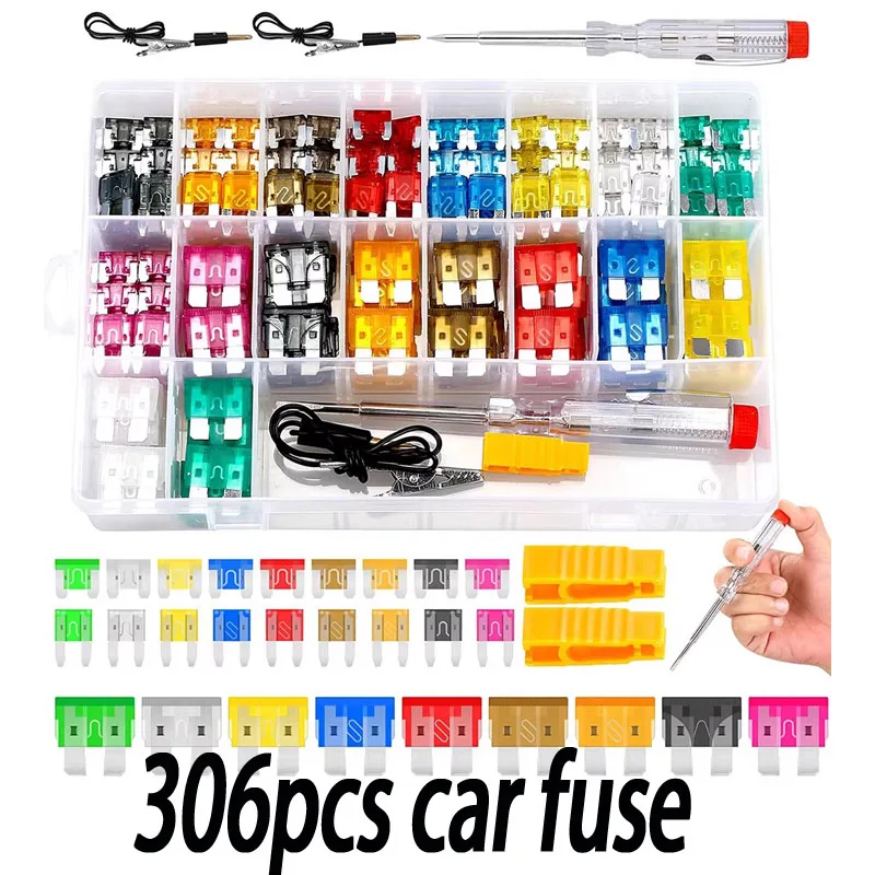 306 pcs car fuse combination kit, mini small medium, fuse blade type for marine, automotive,2A 3A 5A 10A 15A 20A 25A 30A 35A