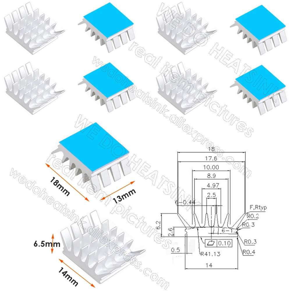 Robimy radiator 100 sztuk 13x14x6.5mm srebrny aluminium komputer karta VGA Xbox360 DDR pamięci RAM radiator chłodzący z podkładka termiczna