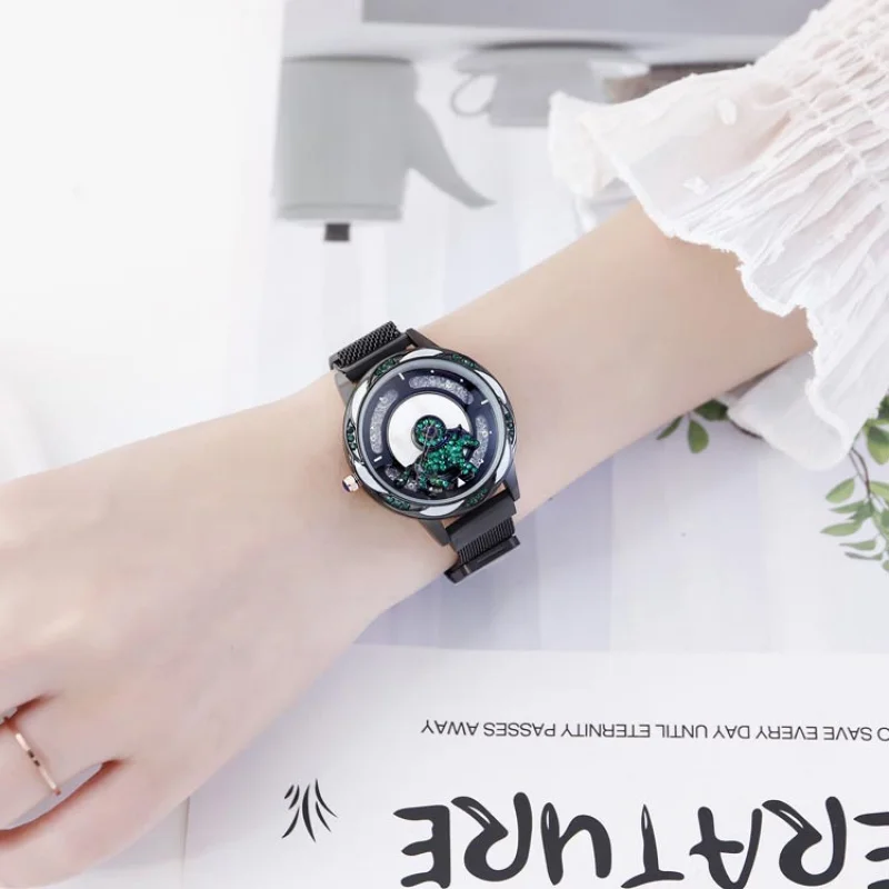 Women's Fortune-Turning Fashion Waterproof Diamond-Studded Rotating Elegant Magnetic Mesh Strap Watch