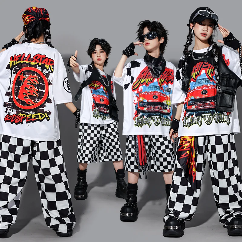 Jungen Hip Hop Kontrast T-shirt Baggy Cargo Hosen Mädchen Street Dance Jazz Kostüm Kinder Kleidung Kinder K-pop Streetwear