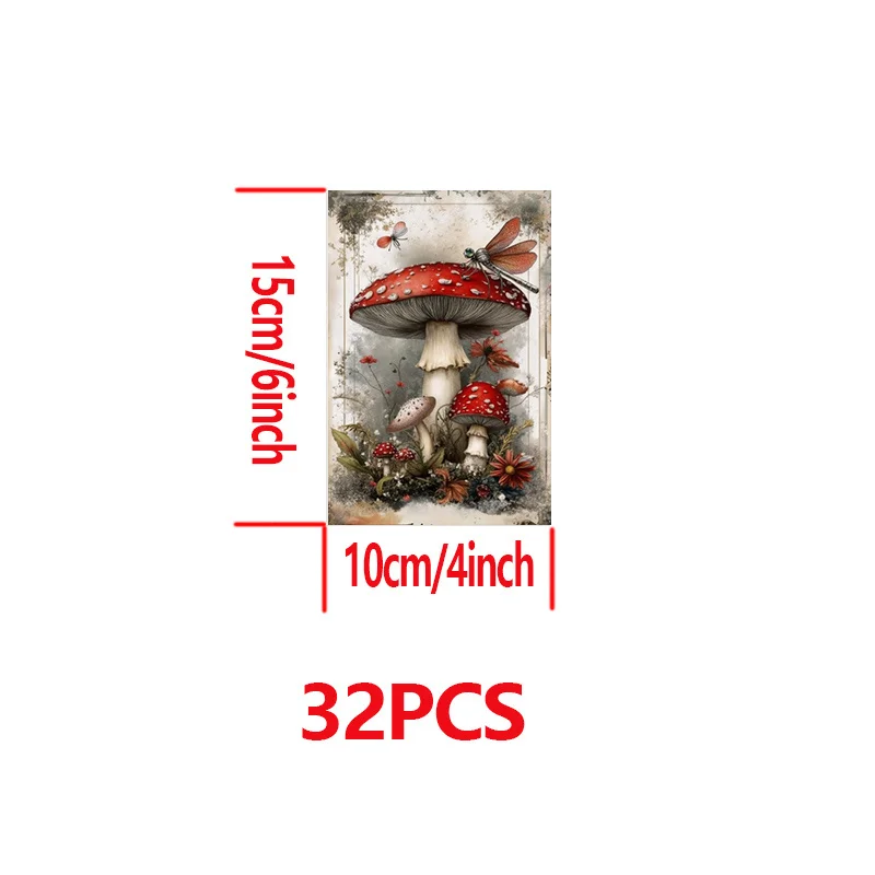 32PCS Vintage Yunnan Mushroom Seed Scrapbook Postcards, Used for Garbage Diaries and Handmade Crafts
