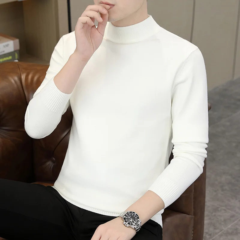 

Autumn And Winter High Quality Men's Sweater Cashmere Sweater Men's Pullover Half High Collar Soft And Warm Knitted Sweater