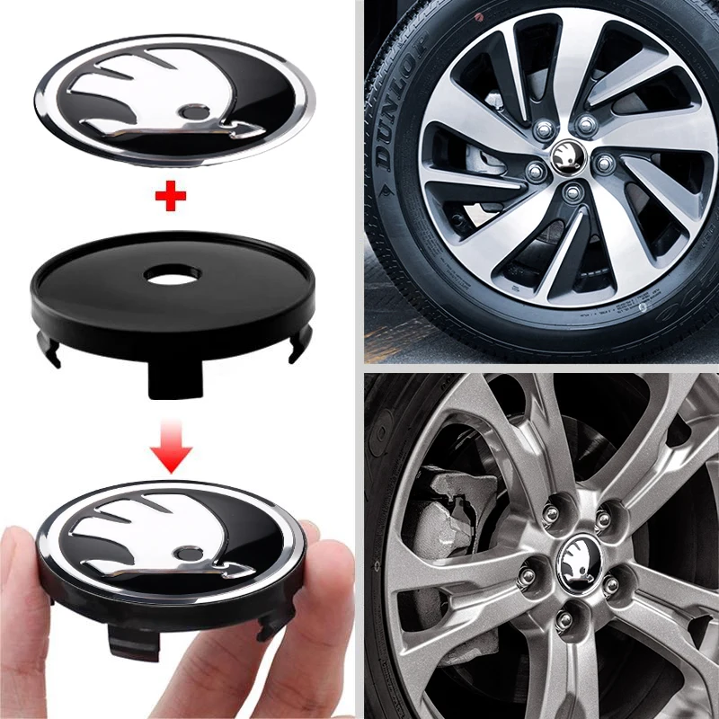 4pc 56/60mm Car Styling Wheel Center Hub Cap Sticker Car Decoration Decal For Skoda Octavia A5 Fabia Superb Kodiaq VRS VII Scala