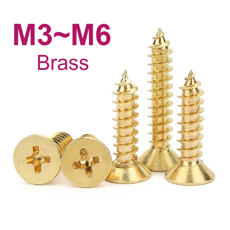 M3 M3.5 M4 M5 M6 Brass Phillips Cross Recessed Countersunk Flat Head Self Tapping Screws Wood Screw Furniture Screw