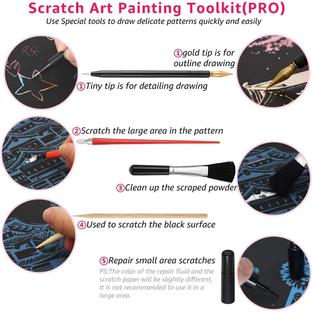 Kit de pintura de rascar para adultos y niños, raspador de escena nocturna de boceto de pintura de arcoíris