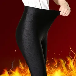 Nuevo diseño, mallas de invierno de talla grande 4xl para mujer, pantalones brillantes acolchados de terciopelo, ropa exterior brillante, precio al por mayor, forro polar 4xl