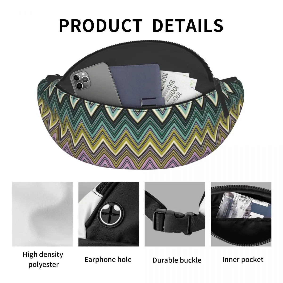 Boho Home Zig Zag Fanny Pack for Women Men Chic Abstract Geometric Zigzag Crossbody Waist Bag Travel Hiking Phone Money Pouch