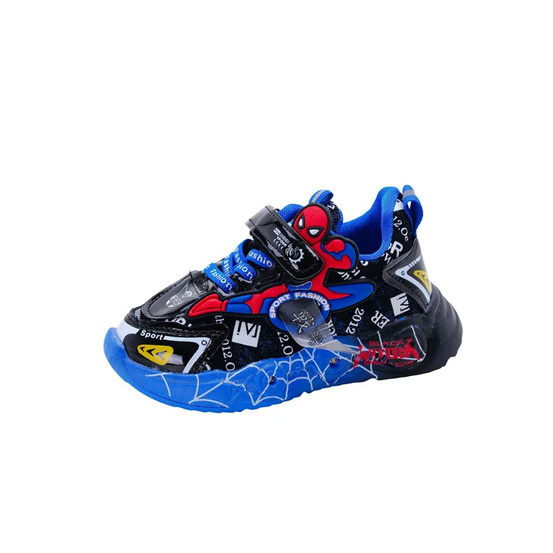 Disney LED Casual Sneakers Red Black For Spring Boys Spiderman Outdoor Shoes Children Podświetlane buty antypoślizgowe Rozmiar 21-30