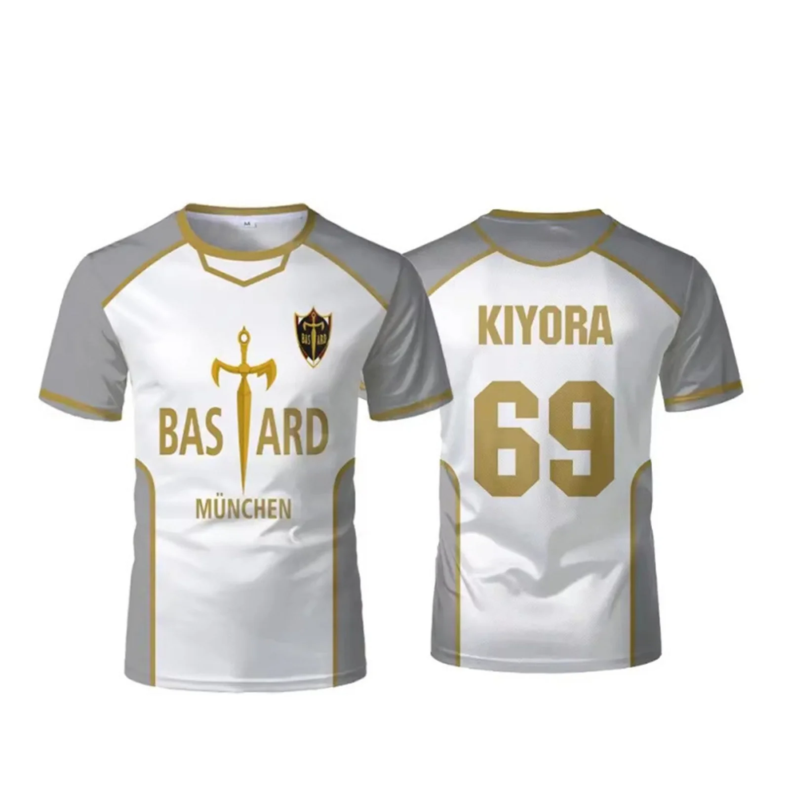Anime Munich Isagi Yoichi Cosplay Football Jersey Gray T-Shirt Casual Sports Shirt 3D Printed Summer Short Sleeved Tee Merch