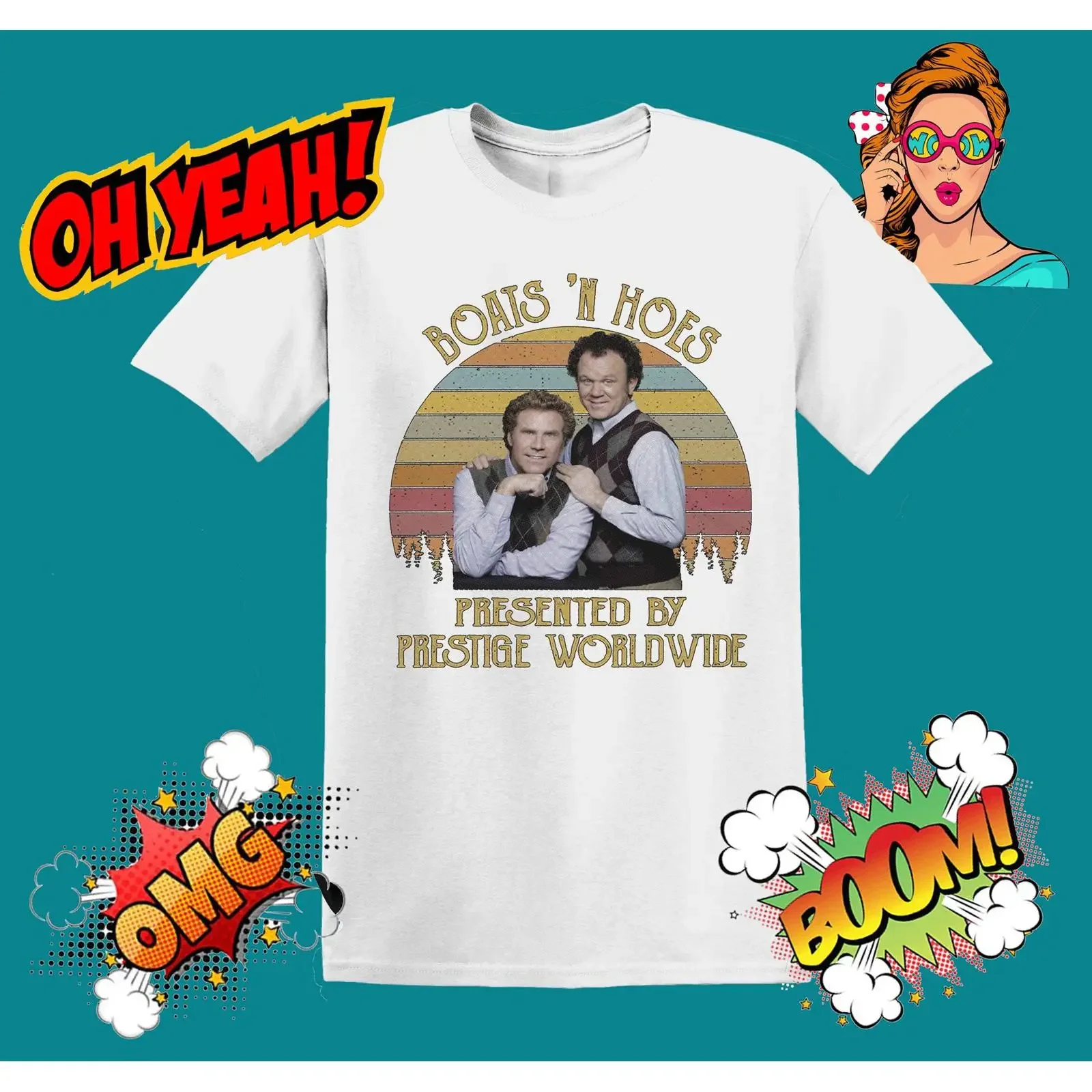 Step Brothers Boats amp 39 n Hoes Prestige Worldwide T shirt MU56 vintage Washed Slightly homme Casual Stretched