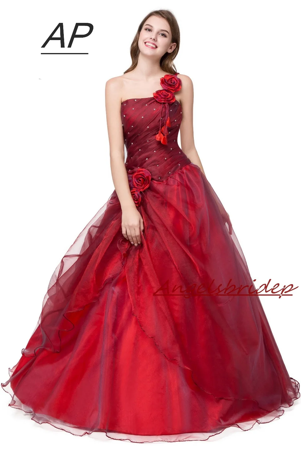 

ANGELSBRIDEP Real Photo Quinceanera Dress Red Vestidos De 15 Anos Sexy Ball Gowns Formal Party Gowns