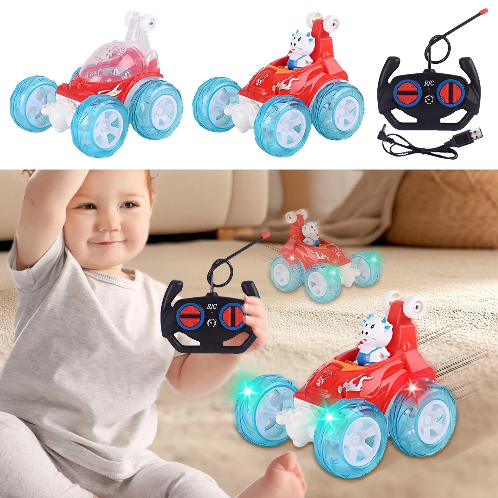 Remote Control Cars Dynamic Gear Lights Music Stunt Toy RC Cars For Kids For Birthday Playtime Outdoor Play Indoor Play Racing