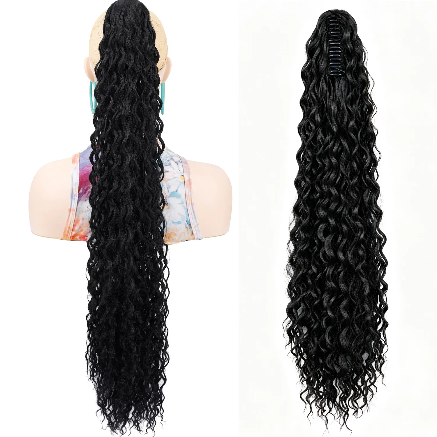 30Inch Synthetic Wig  Long Curly Wave Claw Clip Ponytail HairPieces Extension Heat Resistant Clip in For Women Girl