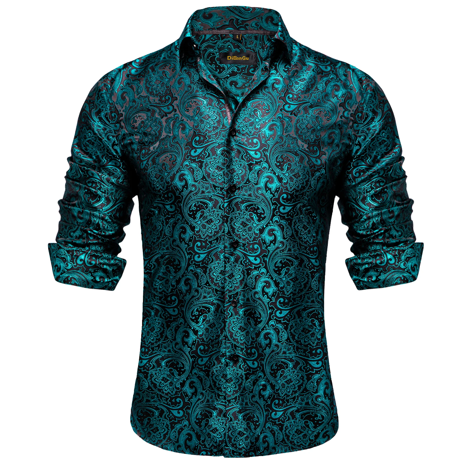 Long Sleeve Shirt for Men, Colorful Paisley Floral Print Slim Fit Button Down Dress Party Prom Evening Wear