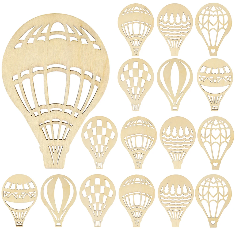 

10Set Hollow Hot Air Balloon Wood Cutouts Unfinished Wooden Shapes for DIY Painting Home Decor Unfinished Wood Ornaments