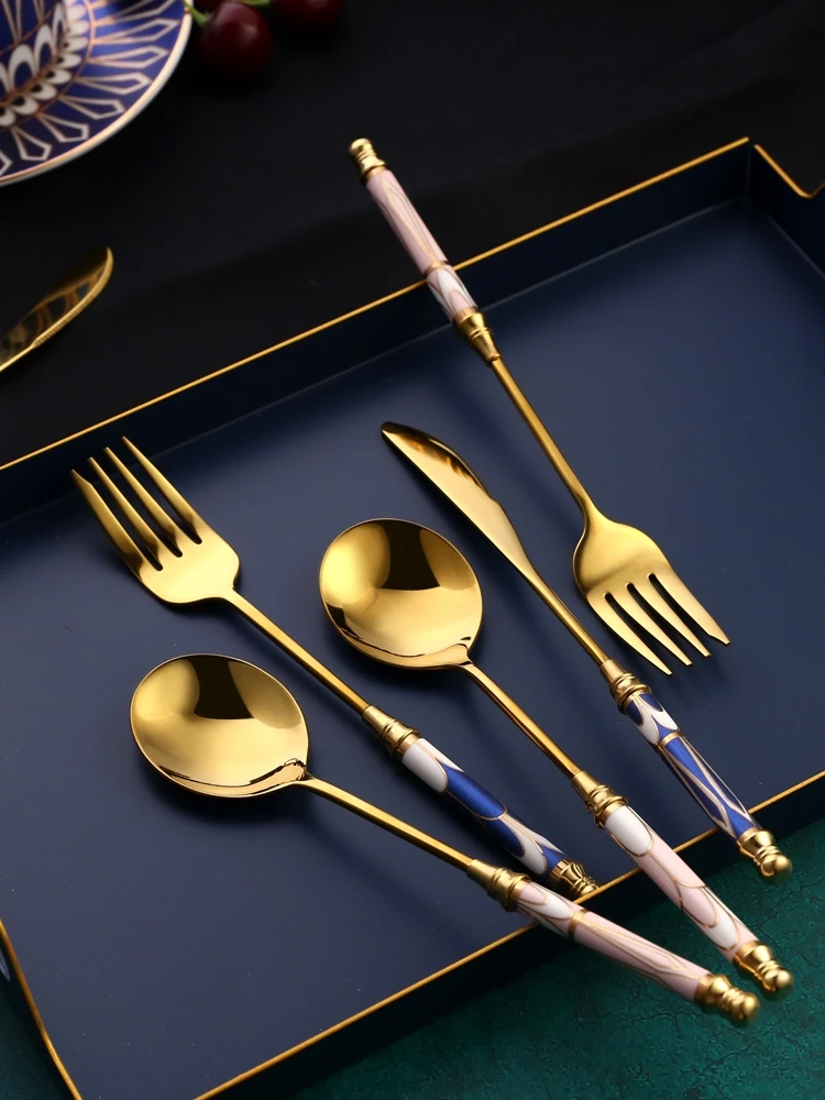 

Creativity Portable Cutlery Set Luxury Modern Europe Stainless Steel Dinnerware Set Gift Juegos De Vajilla Home Decore Ec50cj