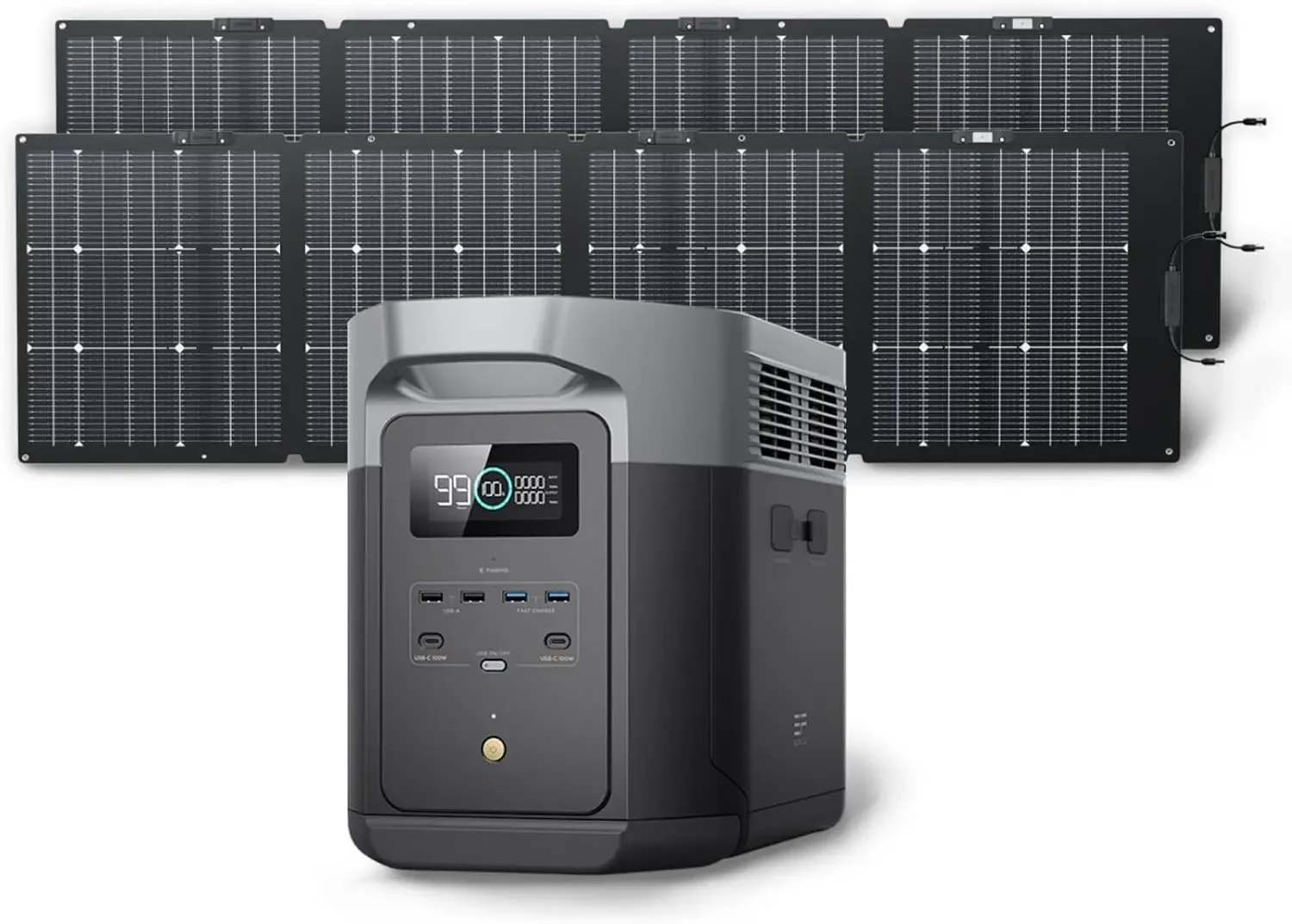 Generador solar EcoFlow LFP de alta calidad: central eléctrica portátil DELTA 2 Max, 2400 W, completamente cargado en 1 hora, 2048 Wh