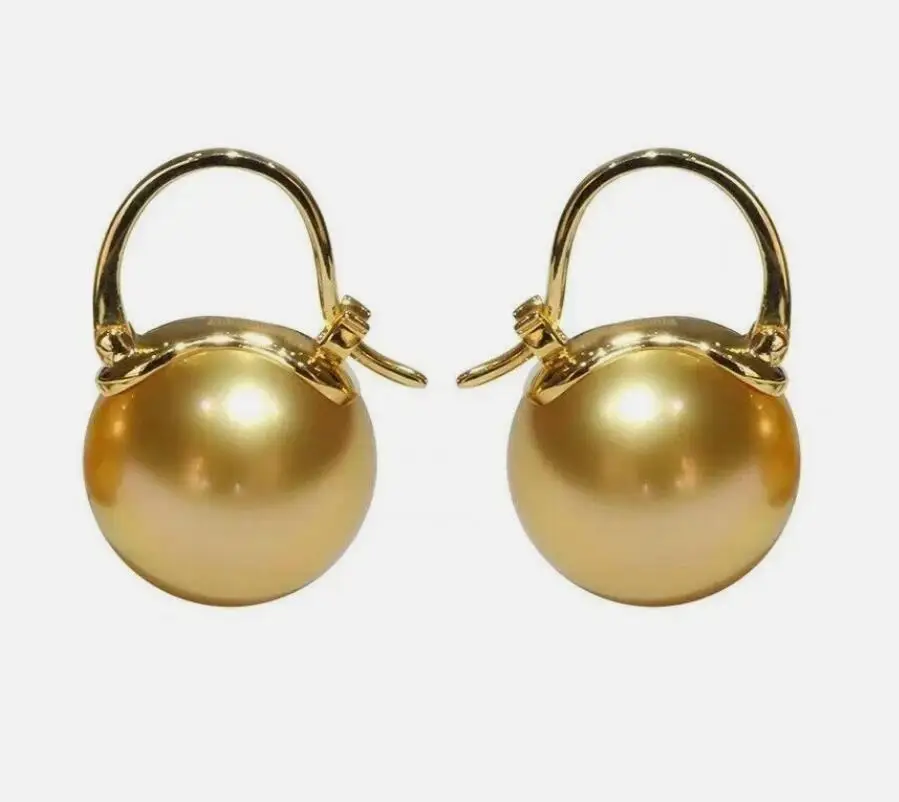 Elegant Pair of South Sea 10-11mm 11-12mm Gold Pearl Dangle Earring 925s