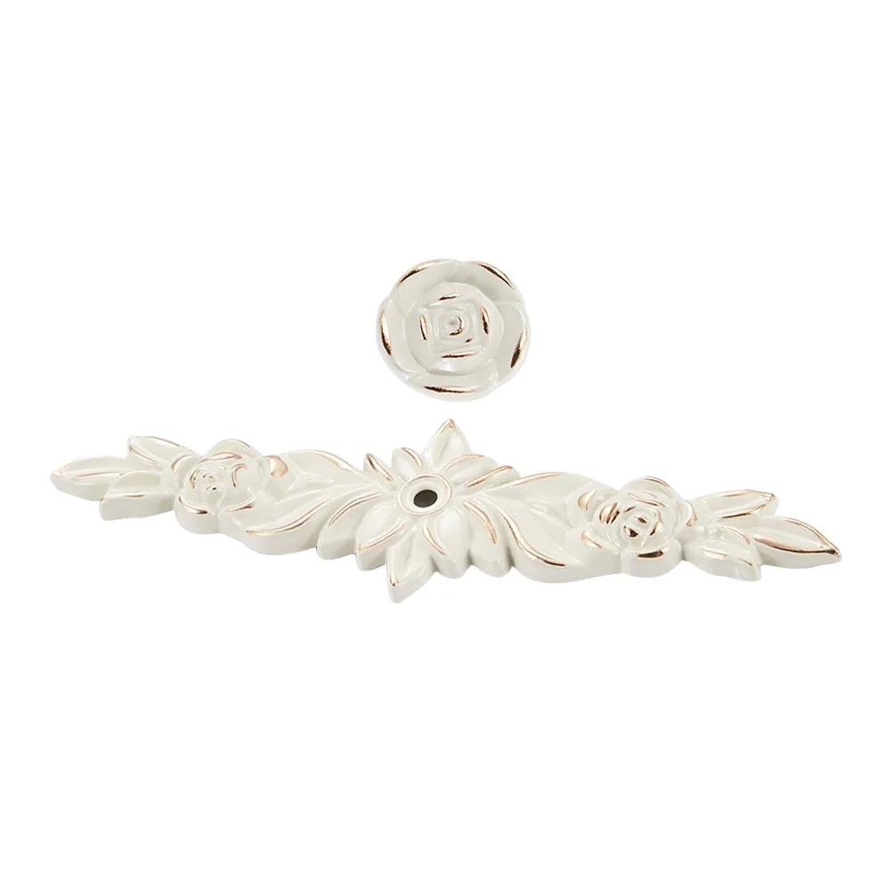

Ivory White Rose Door Knob Vintage Euro Cabinet Pull Handles Floral Drawer Pull Cupboard Doors Rose Cabinet Knobs