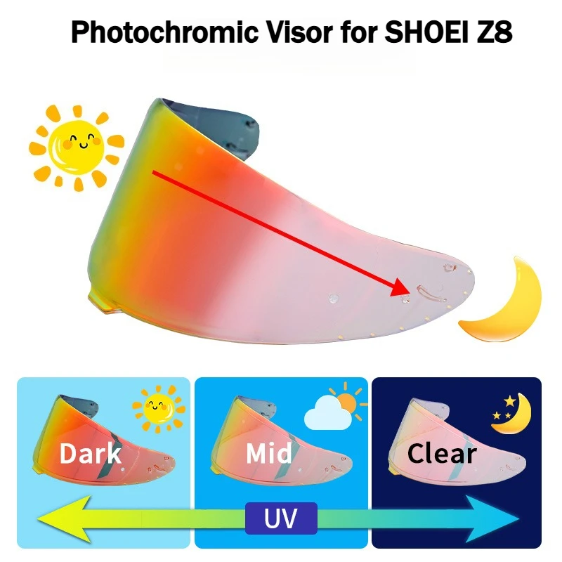 

Photochromic Visor for SHOEI RF1400 RF-1400 NXR2 CWR-F2 Z8 CWR-F2R X15 X-15 X-Fifteen X-SPR Pro Autochromic Lenses Helmet Shield