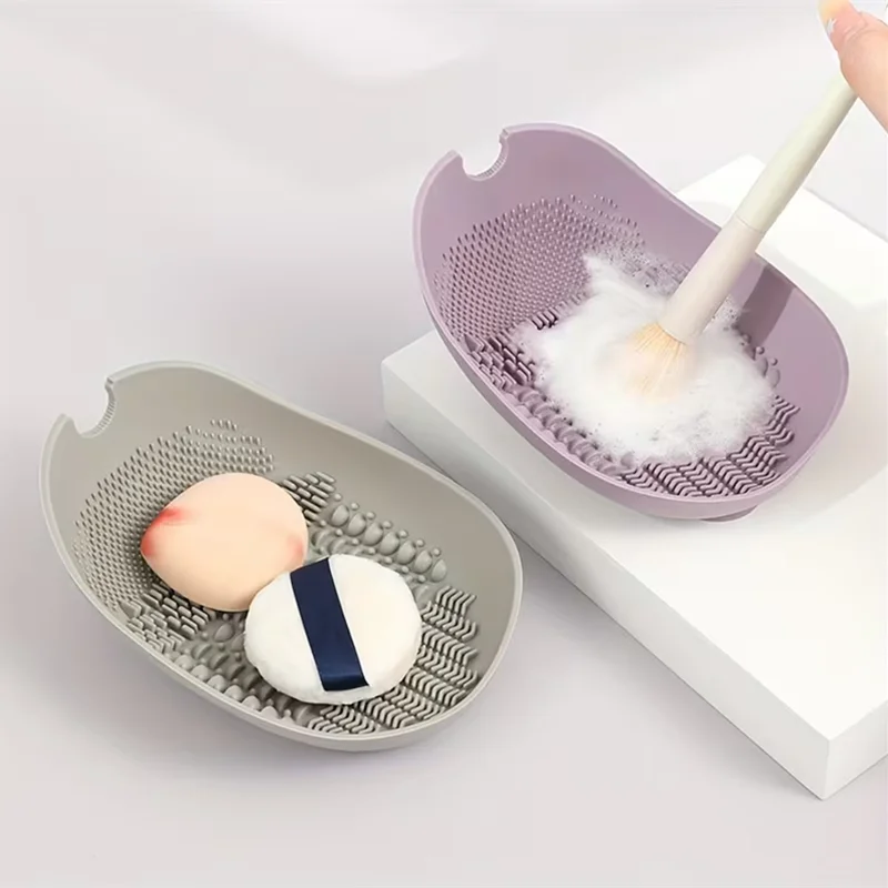 Bol de nettoyage de brosse de maquillage en Silicone, avec Base à ventouse et poignée antidérapante, bol de nettoyage de bouffée de poudre, outil cosmétique, outils de nettoyage