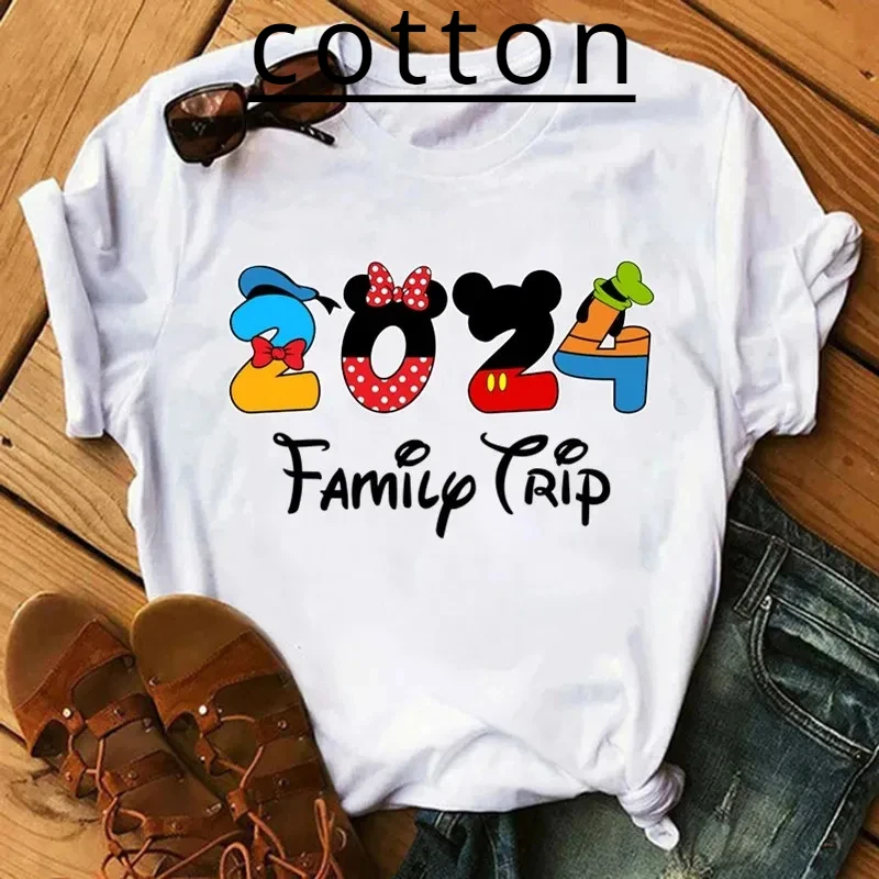 Disney Trip 2024 Fashion Kid Cotton T-Shirt Funny Mickey Minnie Tshirts Disneyland Vacation Baby Tees Tops Children Clothes