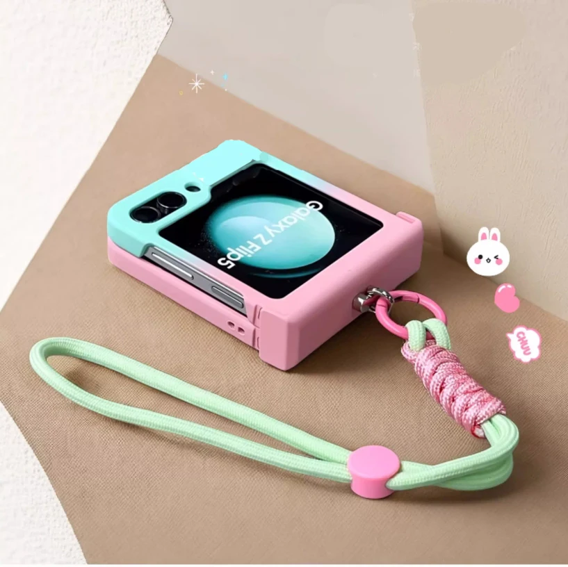 Etui z gradientowym zawiasem i paskiem zabezpieczającym przed zgubieniem do Samsung Galaxy Z Flip 5 6 7 7FE Xiaomi Mix Flip 2 do Motorola Razr 70 50 60 ultra — zdjęcie produktu 3