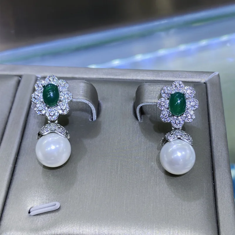 

Бусины из ракушек халцедона из натурального агата, сравнительные с жемчугом, открытое кольцо с бриллиантами для женщин, универсальный комплект серег-подвесок