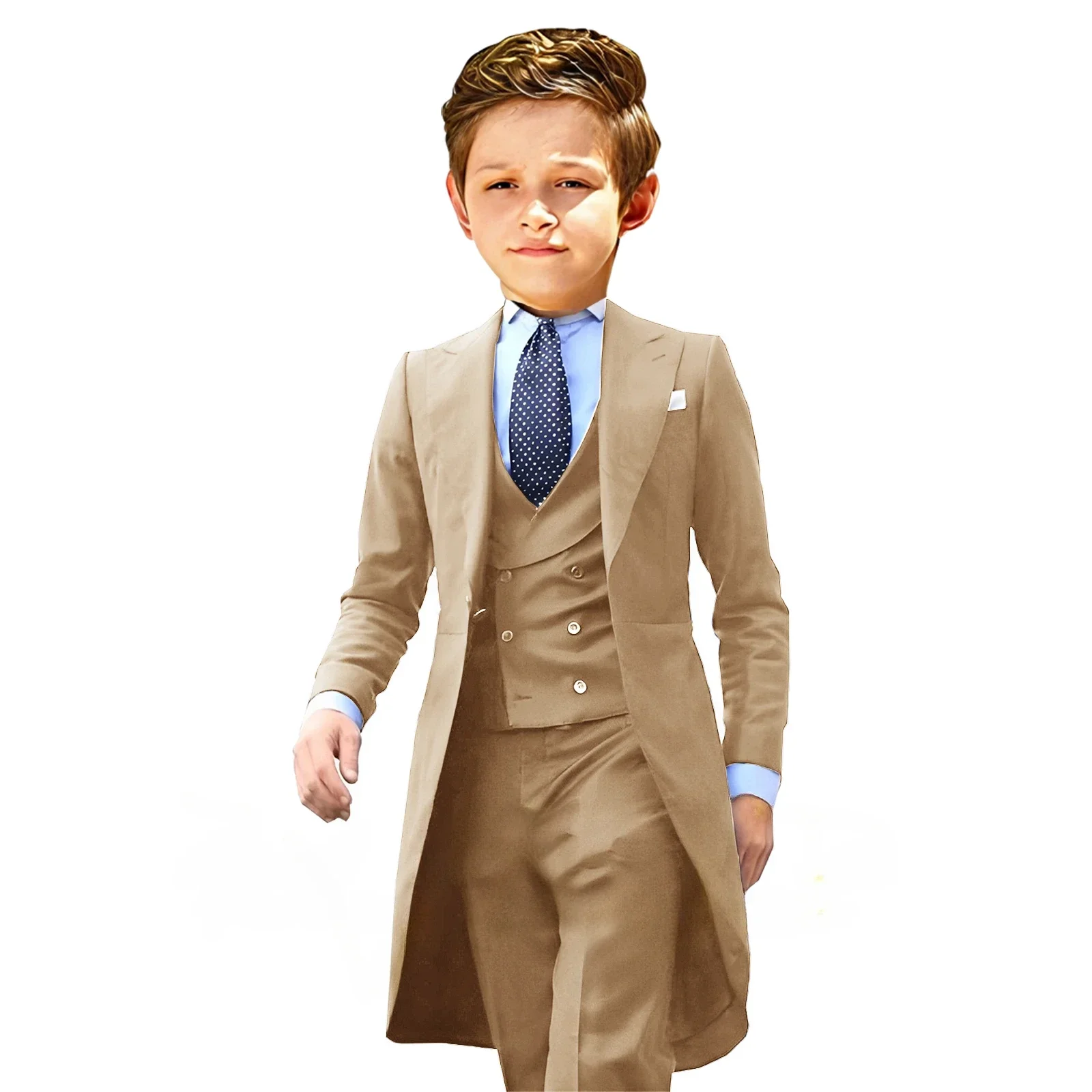 Royal Blue Boys Suits Long Tuxedo Jacket Pant Vest Three-Piece Suit Wedding Dress Kids Formal Business Blazer