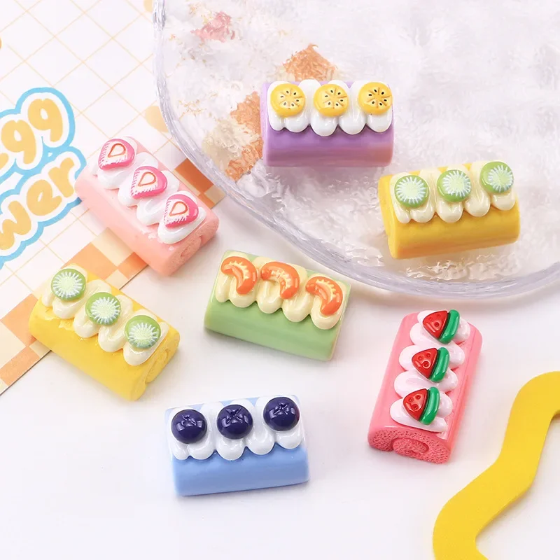 10/100pcs 3D Miniatures Dollhouse Resin decor Roll Food DIY Handmade Materials Keychain Headgear Refrigerator decor Accessories