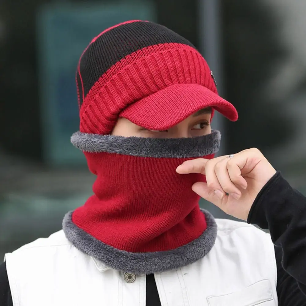 New Breathable Winter Warm Hat Knitted Beanie Cold Protection Skullies Beanies Hat Plus Fleece Warm Scarf Caps Women