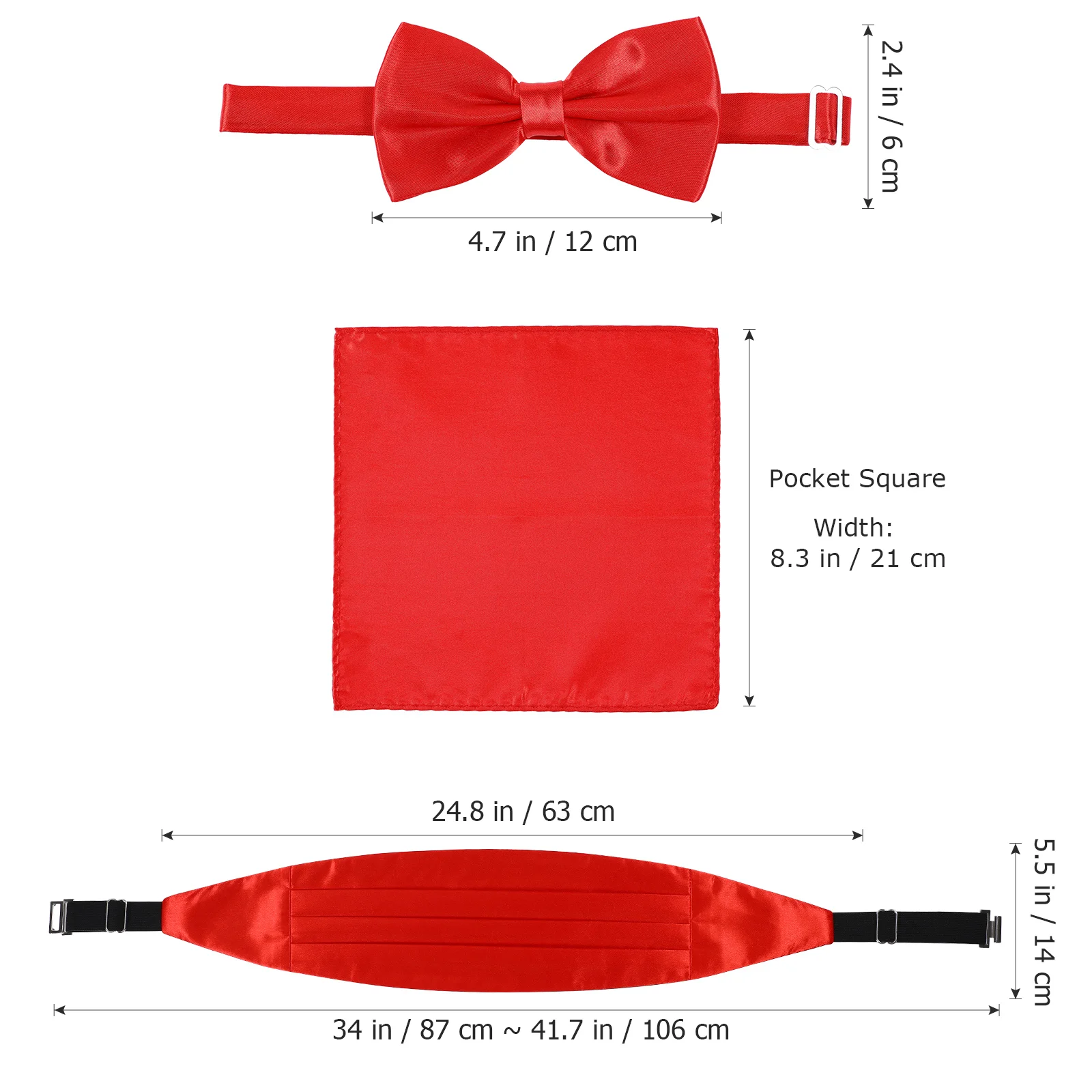 3 Pcs Men Suits Men's Handkerchief Red Cumberbund for Stained Bow Tie Satin Pocket