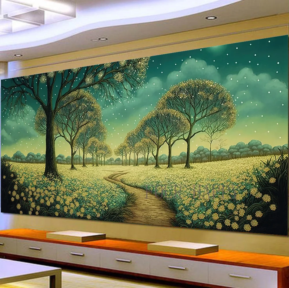 5D DIY Large Diamond Painting Cross Night Sky, Fields, Forests Wall Art, Full Round Drill, Embroidery Home Decor