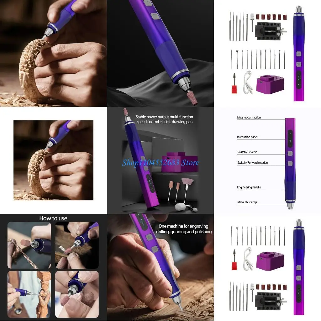 

Y6GD Beginner Safe Engraving Tool Mini Size 3 Adjustable Speeds Metal Body Low Noise Bidirectional Rotation