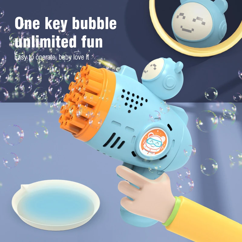 Bubble Gun giocattoli per bambini Rocket 23 fori bolle di sapone a forma di mitragliatrice soffiatore automatico con Pomperos leggeri regali giocattolo all'aperto Party