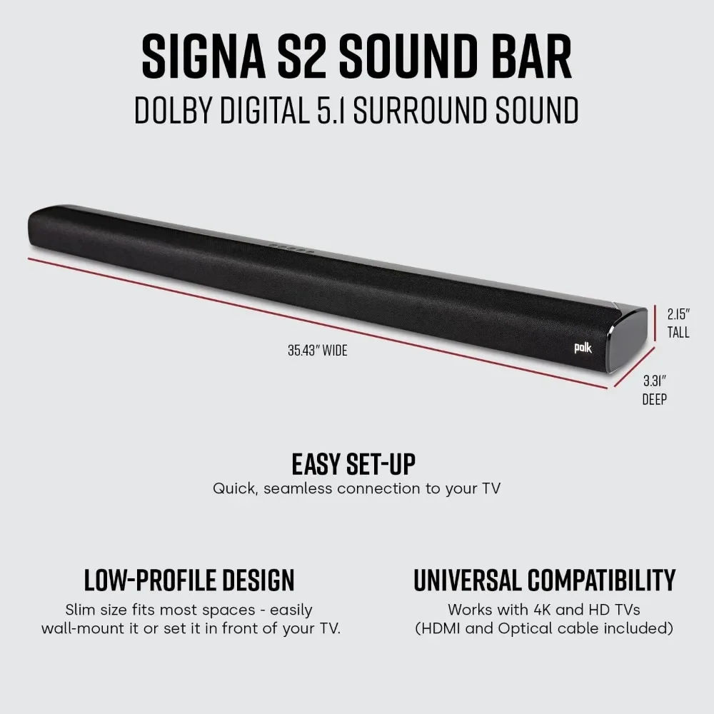 Signa S2 Sound Bar & Wireless Subwoofer – Exclusive VoiceAdjust Technology, Ultra-Slim Design, Works With 4K