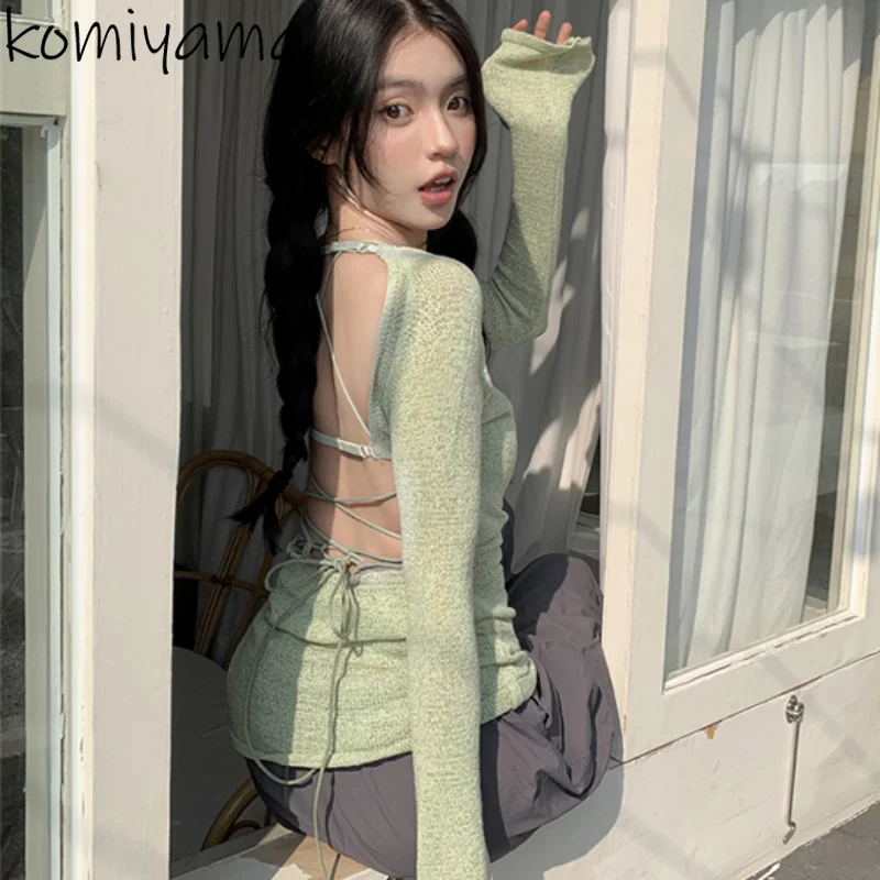 Komiyama Feminino Sexy Backless Sweater Women Spring Summer Long Sleeve Openback Y2k Clothes Leisure Fresh Chic Knitwears