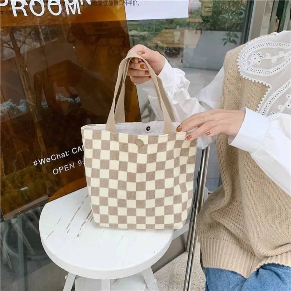 Velluto a coste retrò donna piccola Tote borse a tracolla studente ragazze pranzo Bento Bag mano Carry Shopper borse donna pochette borse